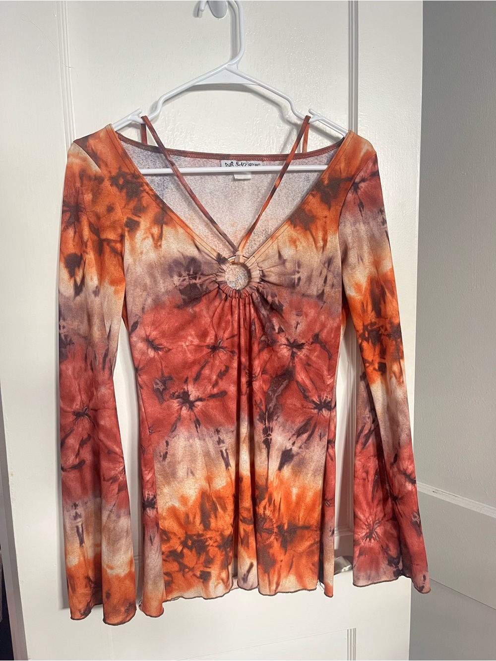 Self Esteem Maroon Orange and Cream Tie-Dye Tank Top